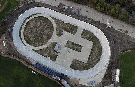Aerial view of the velodrome and infield