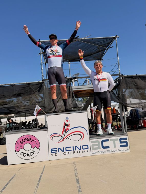 On the podium at the Masters and Juniors State Time Trial Championships.