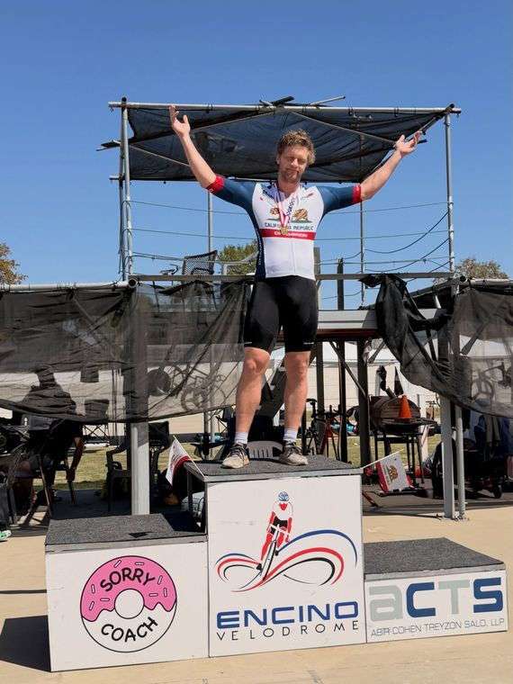 On the podium at the Masters and Juniors State Time Trial Championships.