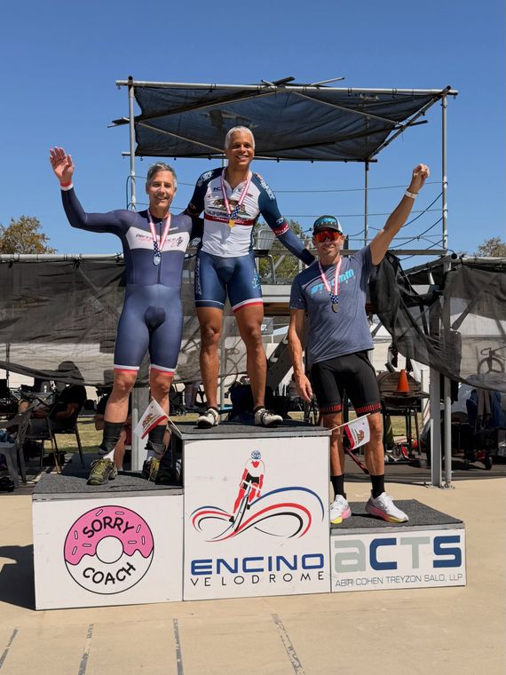 On the podium at the Masters and Juniors State Time Trial Championships.